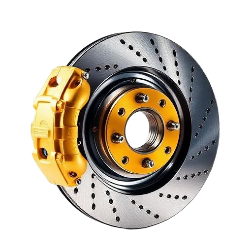 Brake rotor with gold caliper and wheel hub