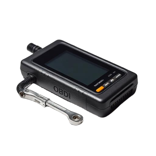 OBD2 diagnostic scan tool and wrench